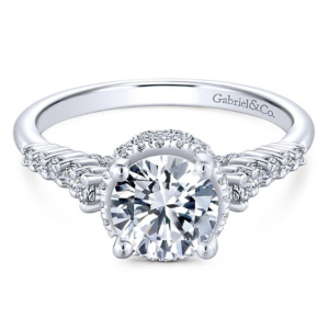 18K Gold Hidden Halo Graduated Diamond Engagement Ring Mounting