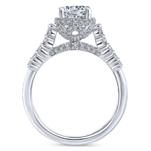 18K Gold Hidden Halo Graduated Diamond Engagement Ring Mounting