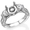 18K Gold Three-Stone Round Diamond Milgrain Engagement Ring Mounting Engagement Rings 15