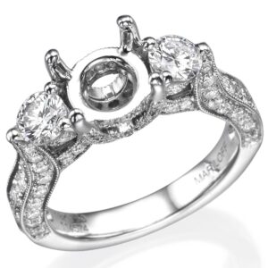 18K Gold Three-Stone Round Diamond Milgrain Engagement Ring Mounting Engagement Rings 7