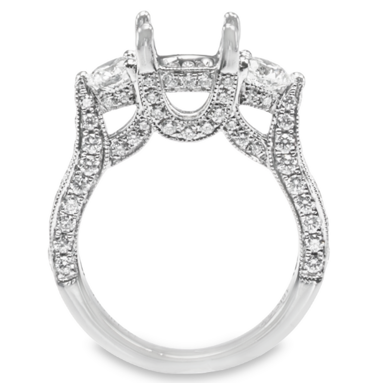 18K Gold Three-Stone Round Diamond Milgrain Engagement Ring Mounting Engagement Rings 6