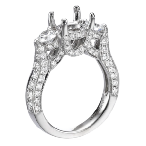 18K Gold Three-Stone Round Diamond Milgrain Engagement Ring Mounting Engagement Rings 8