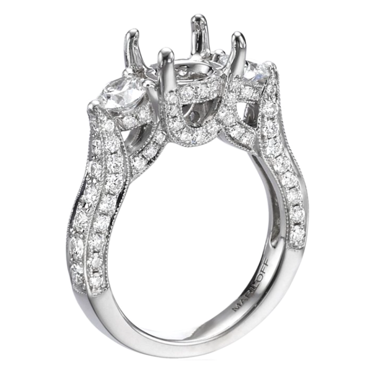 18K Gold Three-Stone Round Diamond Milgrain Engagement Ring Mounting Engagement Rings 8