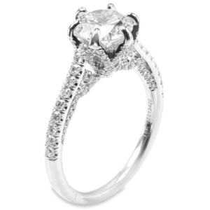 18K Gold 6-Prong Cathedral Diamond Accented Engagement Ring Mounting