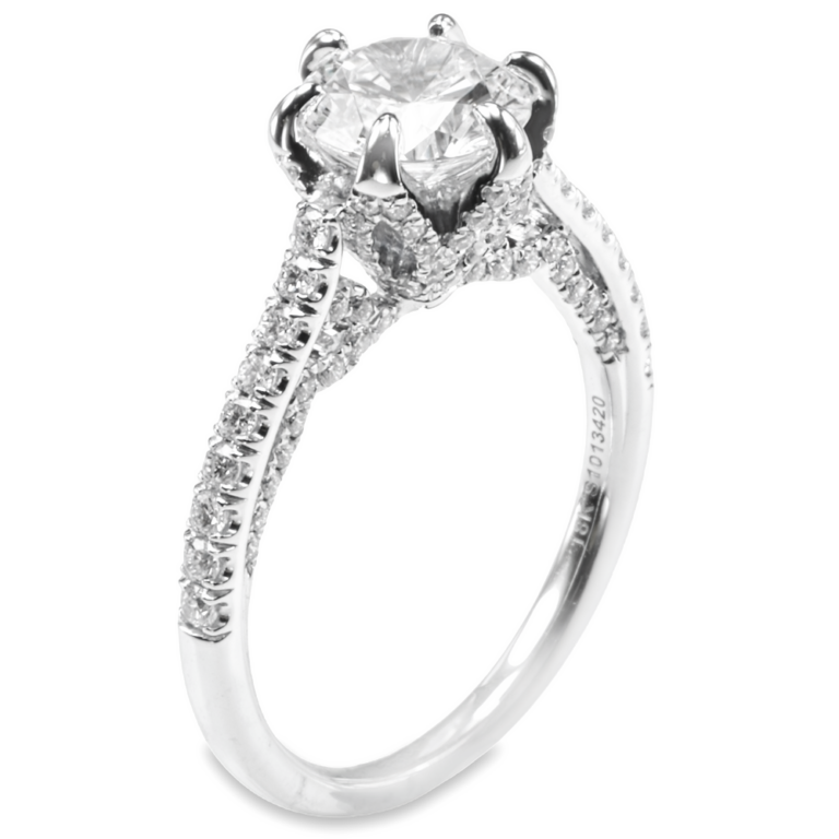 18K Gold 6-Prong Cathedral Diamond Accented Engagement Ring Mounting Classic 4