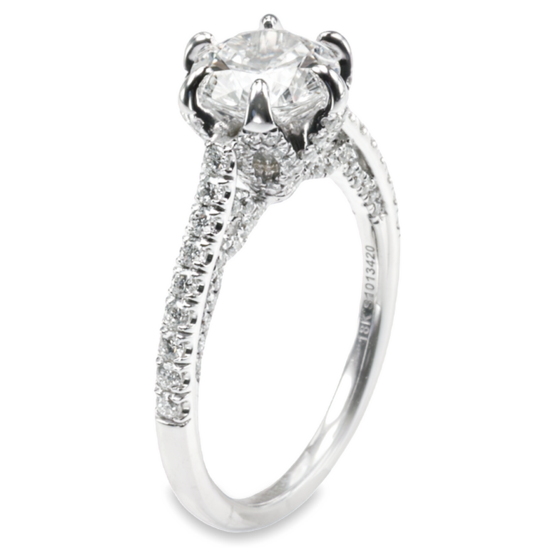 18K Gold 6-Prong Cathedral Diamond Accented Engagement Ring Mounting Classic 6