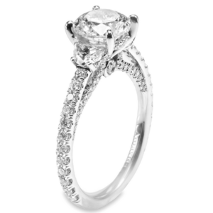 18K Gold Three-Stone Half-Moon Diamond Accented Engagement Ring Mounting