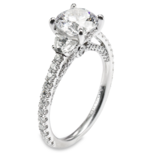 18K Gold Three-Stone Half-Moon Diamond Accented Engagement Ring Mounting Engagement Rings 6