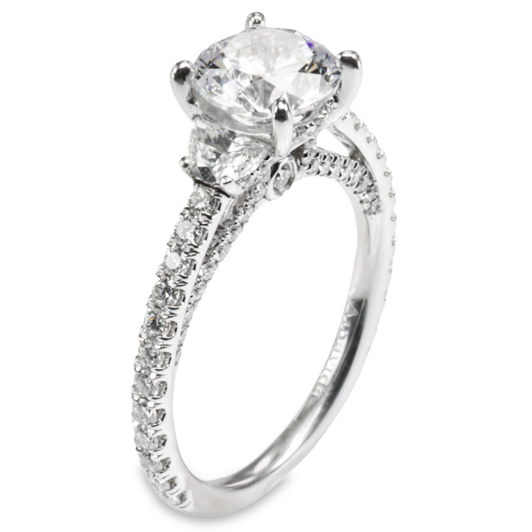 18K Gold Three-Stone Half-Moon Diamond Accented Engagement Ring Mounting Engagement Rings 6