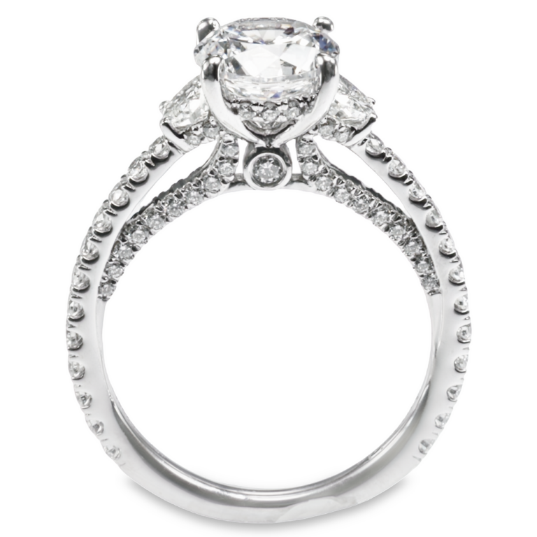 18K Gold Three-Stone Half-Moon Diamond Accented Engagement Ring Mounting Engagement Rings 5