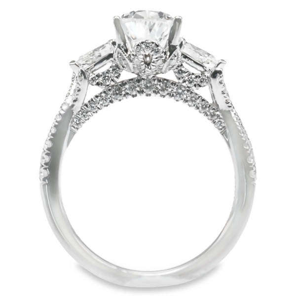 18K Gold Three-Stone Pear Diamond Accented Engagement Ring Mounting - Image 2