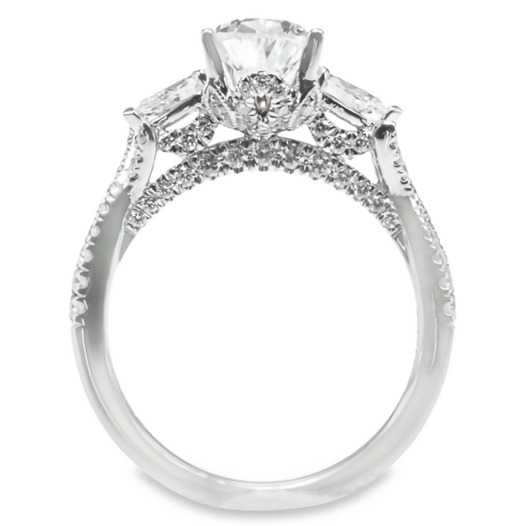 18K Gold Three-Stone Pear Diamond Accented Engagement Ring Mounting Engagement Rings 4