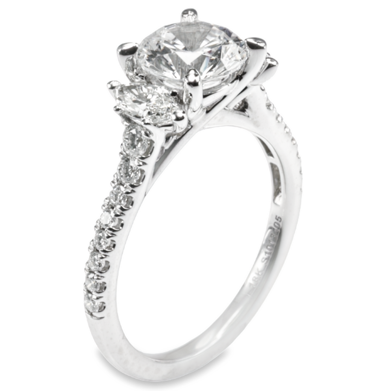 18K Gold Three-Stone Marquise Diamond Accented Engagement Ring Mounting Engagement Rings 6