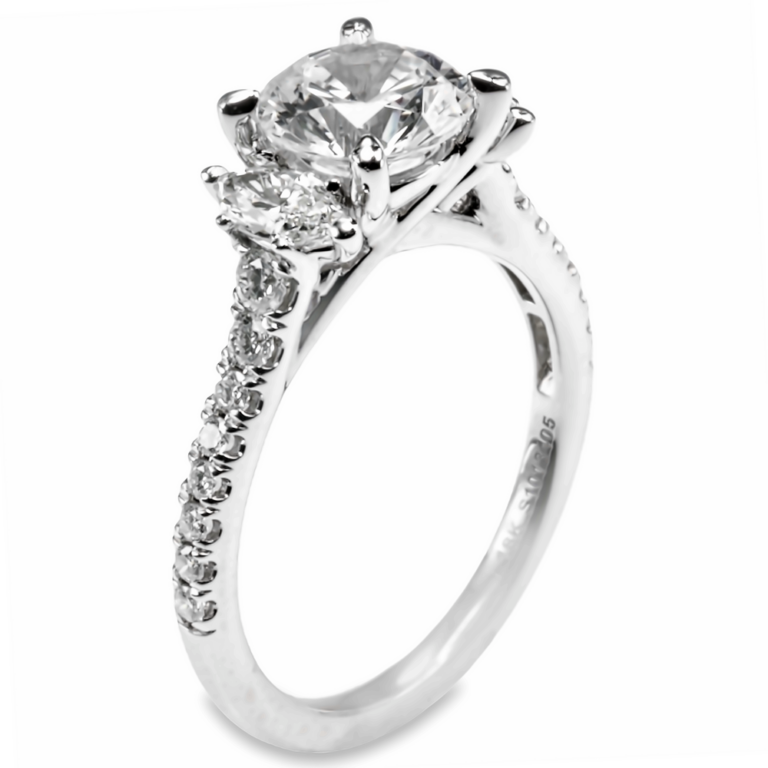 18K Gold Three-Stone Marquise Diamond Accented Engagement Ring Mounting Engagement Rings 4