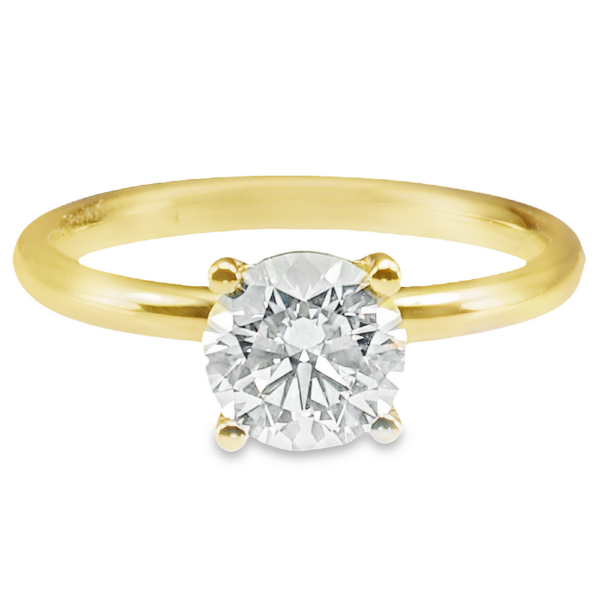 14K Yellow Gold 4-Prong Basket 2MM Round Brilliant Diamond Solitaire Engagement Ring -Dallas TX