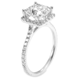 18K White Gold Halo Open-Gallery Cathedral Diamond Engagement Ring - Dallas TX - Mariloff Diamonds