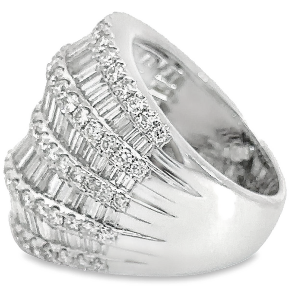 14K Gold Baguette & Round Diamond Fashion Ring - Side