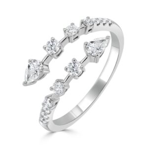18K White Gold Bypass Pear and Round Diamond Fashion Ring - Dallas TX | Mariloff Diamonds