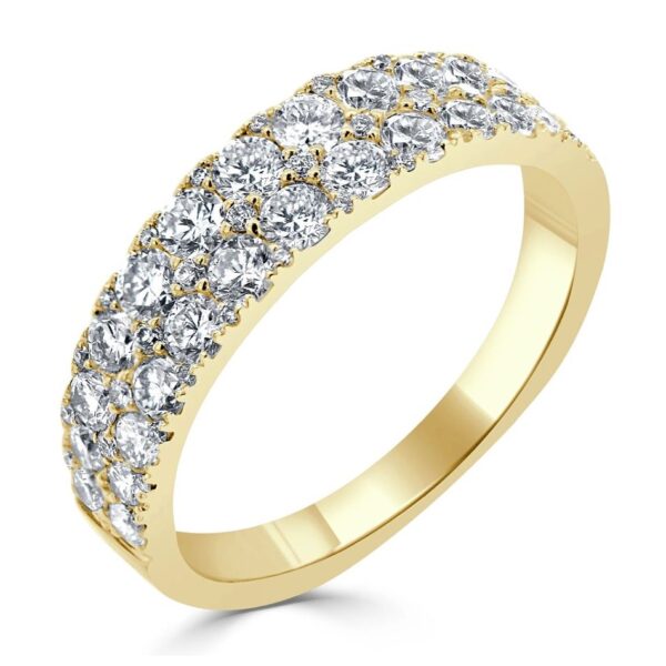 14K Yellow Gold Two-Row Pave Round Brilliant Diamond Band - Mariloff Diamond | Dallas TX