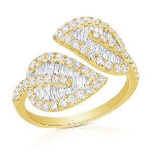 14K Gold Baguette and Round Diamond Bypass Leaf Fashion Ring | Dallas TX