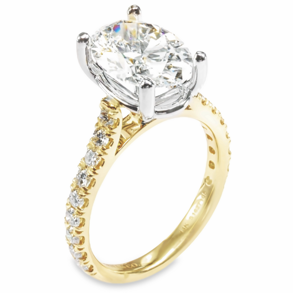 14K Gold 4-Prong Basket Cathedral Oval Diamond Engagement Ring - Dallas TX