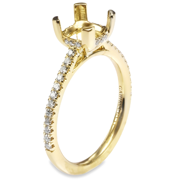 14K Gold Hidden-Halo V-Prong Cathedral Diamond Engagement Ring Mounting Classic 5
