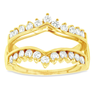 14K Gold Round Diamond Scalloped Wedding Ring Guard
