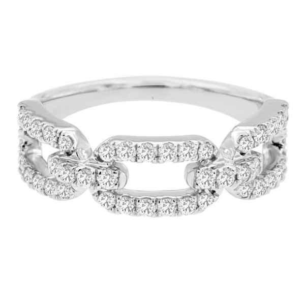 14K White Gold Pave Diamond Open Chain-Link Fashion Ring in Dallas TX at Mariloff Diamonds & Fine Jewelry