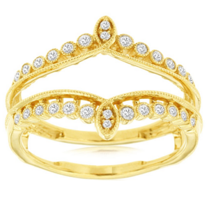 14K Yellow Gold Vintage-Milgrain Floating Diamond Vintage Wedding Ring Guard - Dallas TX
