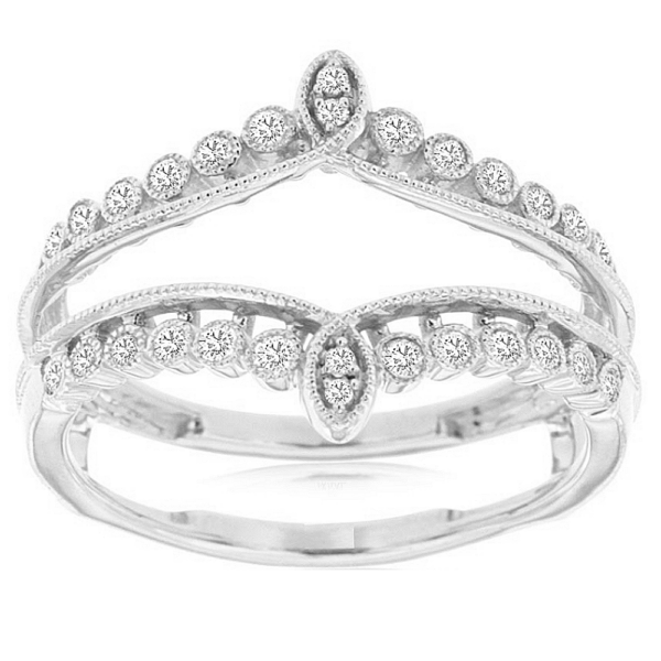 14K White Gold Vintage-Milgrain Floating Diamond Vintage Wedding Ring Guard - Dallas TX