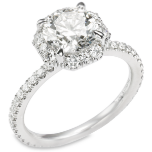 18K Gold 4-Prong Octagon-Halo Diamond Engagement Ring Mounting