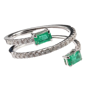 14K Gold Green Emerald and Diamond Bypass Ring | Dallas TX | Mariloff Diamonds & Fine Jewelry