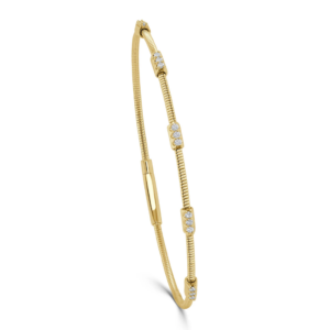 14K Gold Flexible Wire Diamond Station Stackable Bangle