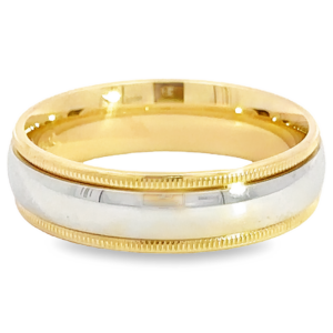 14K Gold Two-Tone 6MM Milgrain Men's Wedding Band | Dallas TX | Mariloff Diamonds