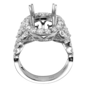 18K Gold Halo Double-Prong Twist Diamond Engagement Ring Mounting - Mariloff Diamonds