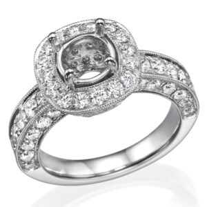 18K Gold Heavy Halo Diamond Vintage Engagement Ring Mounting - Dallas TX