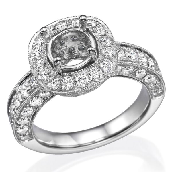 18K Gold Heavy Halo Diamond Vintage Engagement Ring Mounting - Dallas TX