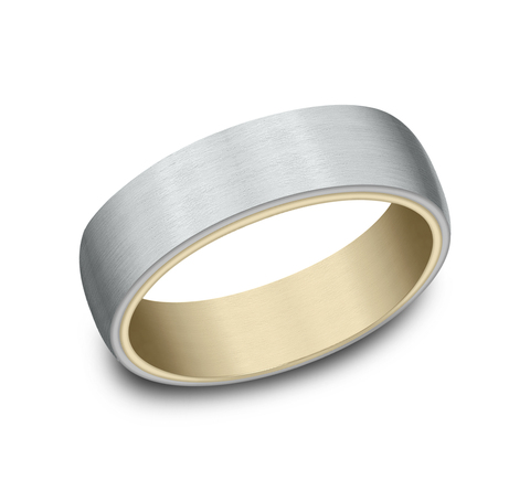 14K Gold Two-Tone 6.5MM Satin Finish Men's Wedding Ring - Dallas TX