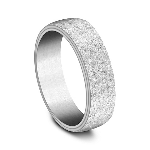 14K White Gold 6.5MM Swirl-Finish Men's Wedding Ring - Dallas TX - Mariloff