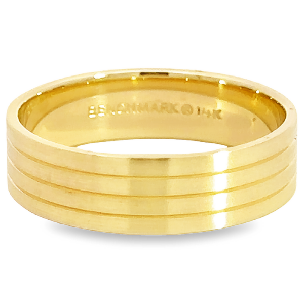 14K Gold 6MM Grooved Satin Finish Men's Wedding Band | Dallas TX | Mariloff Diamonds