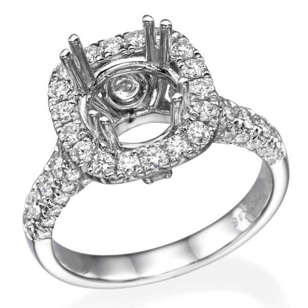 18K Gold Double-Prong Diamond Halo Engagement Ring Mounting