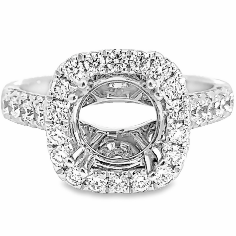 18K Gold Halo Double-Prong Diamond Engagement Ring Mounting - Dallas TX