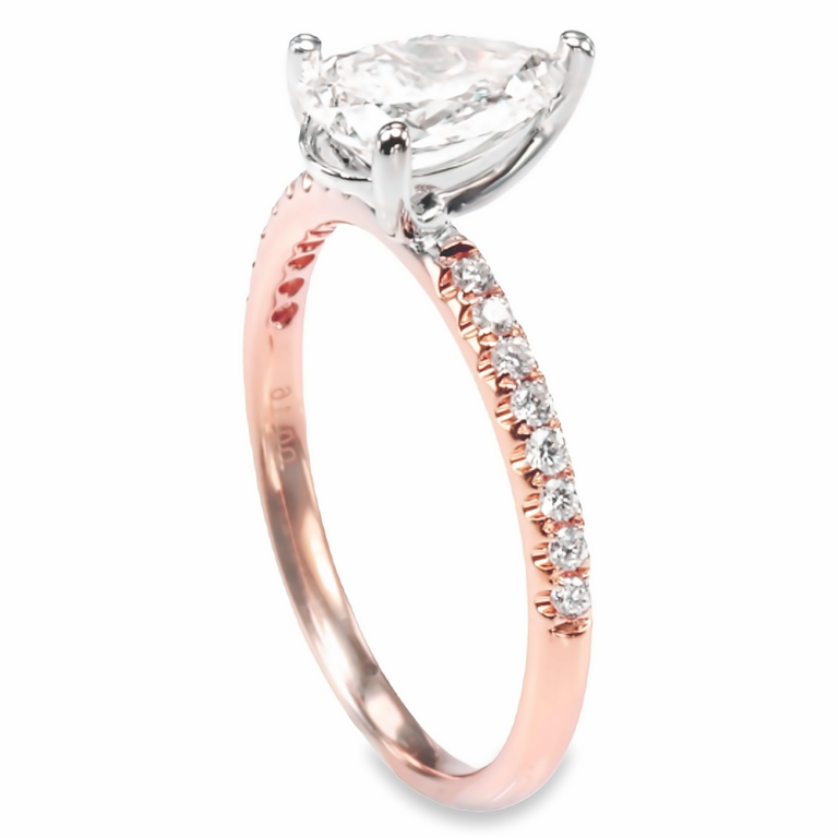 18K Rose Gold 3-Prong Basket Classic Pear Shape Diamond Engagement Ring - Dallas TX