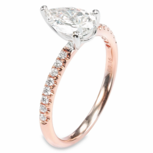 18K Rose Gold 3-Prong Basket Classic Pear Shape Diamond Engagement Ring - Dallas TX - Mariloff Diamonds