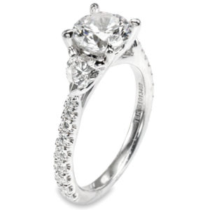18K Gold Three-Stone Heart Diamond Accented Engagement Ring Mounting Engagement Rings 7