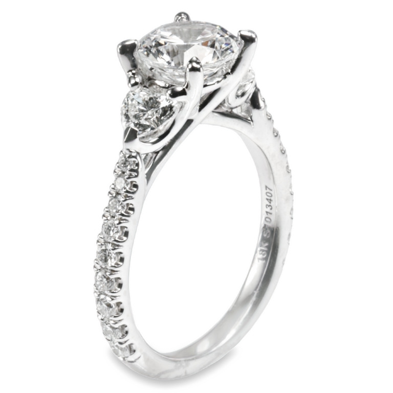 18K Gold Three-Stone Heart Diamond Accented Engagement Ring Mounting Engagement Rings 5