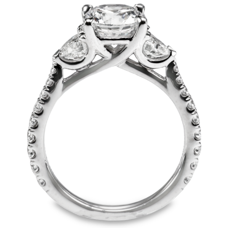 18K Gold Three-Stone Heart Diamond Accented Engagement Ring Mounting Engagement Rings 8