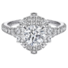 18K White Gold Art-Deco Halo Princess-Cut Diamond Round Brilliant Center Stone Engagement Ring - Dallas TX | Mariloff Diamonds