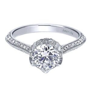 18K Gold Knife-Edge Milgrain Diamond Engagement Ring Mounting