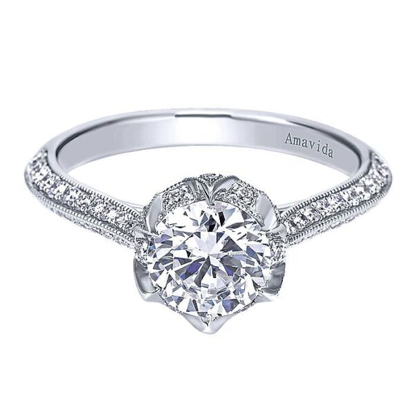 18K Gold Knife-Edge Milgrain Diamond Engagement Ring Mounting